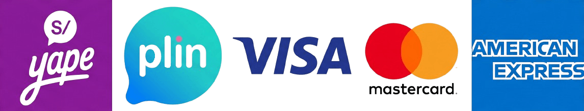 Métodos de pago aceptados: Yape, Plin, Visa, Mastercard, American Express